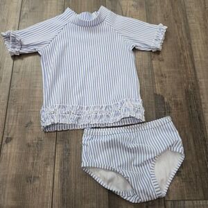 Ruffle Butts Blue White Seersucker Rash Guard Swimsuit Set 2T RuffleButt Bottoms